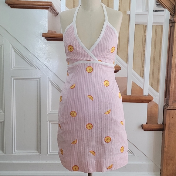 LILY PULITZER RARE Citrus Slice Halterneck Sleeveless Dress Pink Orange Size 4 - Picture 2 of 7